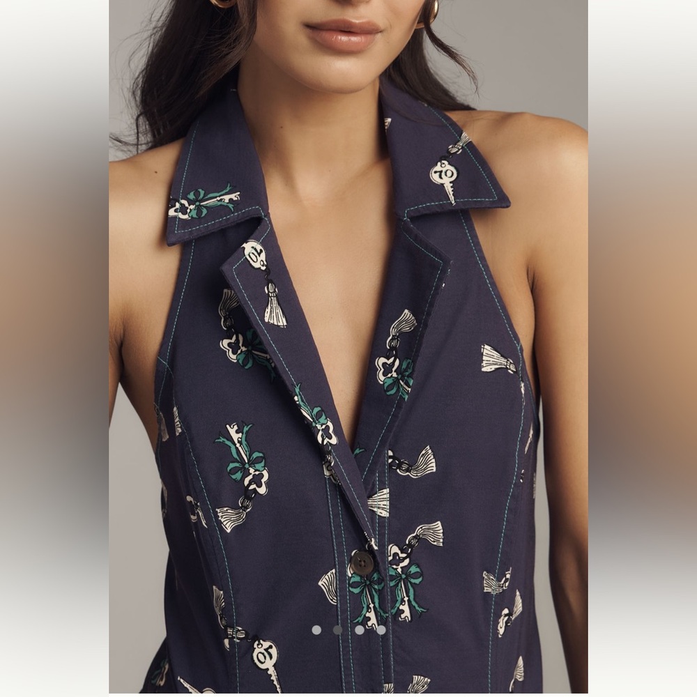 Anthropologie Amelia Collared Mini Dress by Maeve Mini Collared Key Print Size M - Picture 6 of 8